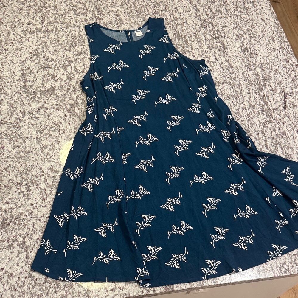 Old Navy Dress in Deep Blue with White Floral Design
